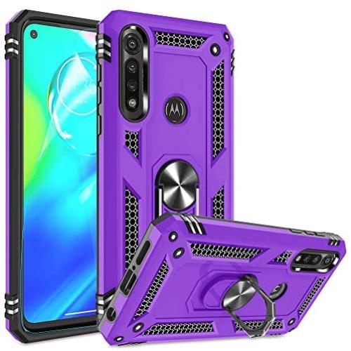 Motorola G Power Case, Moto G Power Phone Case with HD Screen Protector, Gritup 360 Degree Rotating Metal Ring Holder Kickstand Armor Anti-Scratch Bracket Cover Case for Motorola G Power Purple