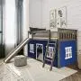Max & Lily Low Bunk Bed with Slide and Blue Curtains, Twin, Clay Max & Lily Low Bunk Bed with Slide and Blue Curtains, Twin, Clay