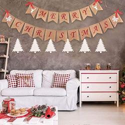 Merry Christmas Burlap Banners Garlands with Ribbon Bows for Xmas Party Decoration Photo Prop