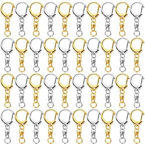 Roctee 100 Piece D Hook Keychain Hardware with Jump Rings, Metal Split Key Ring Clips with Chain for Craft Charm Making DIY (Silver & Gold)