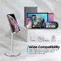 Cell Phone Stand for Desk,Shenboxun Cell Phone Holder,Height Angle Adjustable Cell Phone Stand,Metal Base Phone Stand Compatible with All Smartphone,iPhone and Tablet (4-12'') - Silver