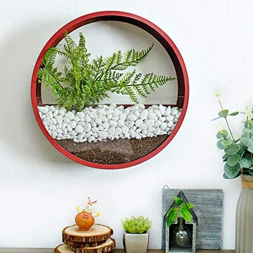 Ecosides Wall Mounted Planter Wall Hanging Planters Metal Plant Terrarium for Indoor Planter, Faux Flower Air Plant Holders Decorative Morden Circle Iron Vase for Succulent Wall Decor(8'' H, Red)