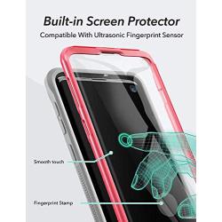 YOUMAKER Case for Galaxy S10, Kickstand Case with Built-in Screen Protector Heavy Duty Protection Shockproof Full Body Slim Fit Cover for Samsung Galaxy S10 6.1 inch - Pink