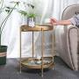 Gold Round End Side Table,Metal Tray Accent Table,Modern Bedside Table for Small Spaces