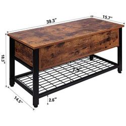 Industrial Storage Bench, Entryway Lift Top Shoe Storage Bench in Dining Room, Hallway, Living Room Metal Frame