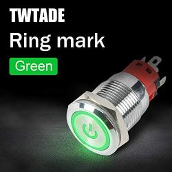 TWTADE 16mm IP65 Waterproof Latching Power Metal Push Button Switch 5/8 5A DC12V Stainless Steel Shell (Green) LED Ring Switch 1NO 1NC with Wire Socket Plug YJ-GQ16BF-D-L-G