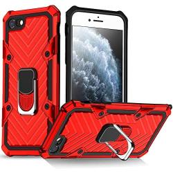 Military Grade for iPhone 8 Case iPhone 7 Case iPhone SE 2020 Metal Rotating Ring with Kickstand Holder Armor Heavy Duty Shockproof Drop Protective Cover for iPhone 8/7/SE 2020 Phone Case (Red)