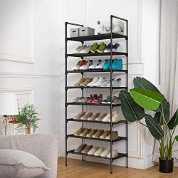 N/N 8-Tier Narrow Tall Shoe Rack Metal Shoes Storage Shelf Space-Saving Stackable Vertical Shoes Organizer Shelf Dustproof Black Shoes Rack for Closet,Doorway, Entryway