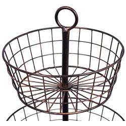 BirdRock Home 2 Tier Wire Fruit Basket - Round Metal Standing Baskets - Fruit Vegetable Garlic Caddy - Freestanding Rustic Decorative Basket