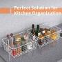 Wire Storage Basket, F-color Metal Household Storage Organizer Bin with 4 Built-in Handles for Pantry, Shelf, Freezer, Kitchen Cabinet, Bathroom, 4 Pack, White