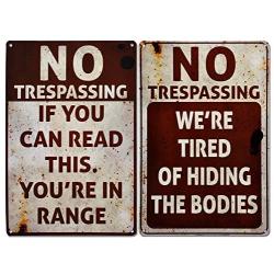 JOYIN 2 PCS Halloween Signs, No Trespassing, Funny Metal Tin Sign for Halloween Decorations, Creepy Home Decor