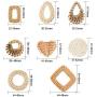 SUNNYCLUE 16pcs Handmade Rattan Woven Reed Cane Charms Connector Pendants Linking Rings Geometric Round Oval Bohemian Lightweight Circle for Straw Wicker Braid Earrings Jewelry Making NO Hole