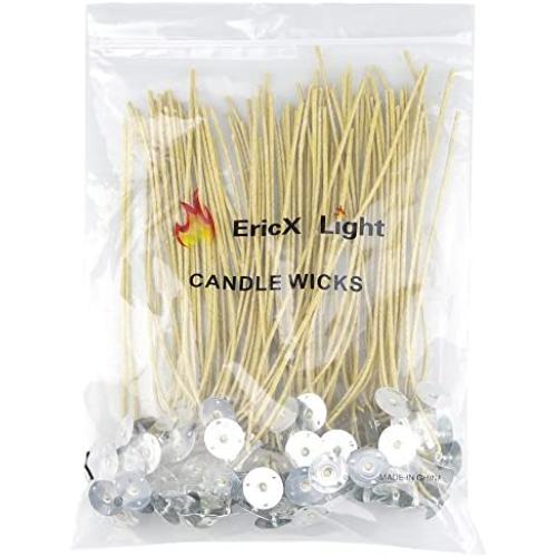 EricX Light Organic Hemp Candle Wicks, 100 Piece 8'' Pre-Waxed by 100% Beeswax & Tabbed, for Candle Making