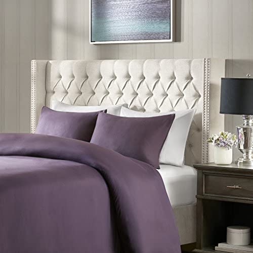 Madison Park Amelia Upholstered Headboard | Nail Head Trim Wingback Button Tufted | King, Cream
