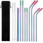 Eskyhouse Rainbow Colorful Stainless SteelStraws, 9Pcs Assorted Reusable Metal Drink Straws With Ultra Wide Metal Straw For Yeti 20oz 30oz 40oz Tumblers 8 Silicone tips 1 Pouch