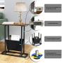 Yusong Retro Industrial Side Table,21-Inch Wood & Metal End Table with Magazine Holder,H Shape Narrow End Table with Storage Holder,Rustic Brown