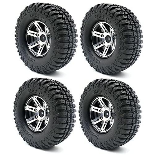 LAFEINA 4PCS 100mm 1.9 Inch Rubber Tires with Metal Beadlock Wheel Rim for 1:10 RC Crawler Axial SCX10 Tamiya CC01 D90 D110 RC Car Parts