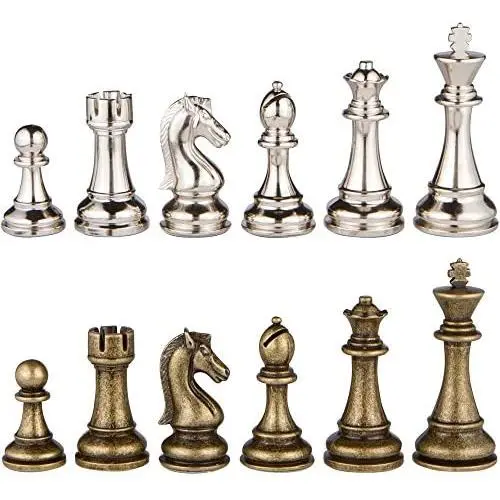 Janus Silver and Bronze Extra Heavy Metal Chess Pieces with 4.5 Inch King and Extra Queens, Pieces Only, No Board