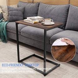 Homemaxs C Table Sofa Side End Table Wood Finish Steel Construction 26-Inch for Small Space