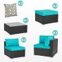 Walsunny 7pcs Patio Outdoor Furniture Sets,Low Back All-Weather Rattan Sectional Sofa with Tea Table&Washable Couch Cushions&Ottoman (Black Rattan)(Blue)