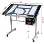 YAHEETECH Drawing Table Drafting Desk Art Desk Artist Table Craft Station Study Table Tempered Glass Top w/2 Slide Rolling Wheels and Drawers for Home Office Use