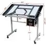 YAHEETECH Drawing Table Drafting Desk Art Desk Artist Table Craft Station Study Table Tempered Glass Top w/2 Slide Rolling Wheels and Drawers for Home Office Use YAHEETECH Drawing Table Drafting Desk Art Desk Artist Table Craft Station Study Table Tempered Glass Top w/2 Slide Rolling Wheels and Drawers for Home Office Use
