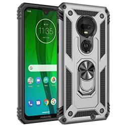 Rebex Compatible with Moto G7 Case Cover,Moto G7+ Plus Case,Tough Heavy Protective 360 Metal Rotating Ring Kickstand Holder Grip Magnetic Metal Armor Heavy Duty Shockproof (Silver)