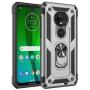 Rebex Compatible with Moto G7 Case Cover,Moto G7+ Plus Case,Tough Heavy Protective 360 Metal Rotating Ring Kickstand Holder Grip Magnetic Metal Armor Heavy Duty Shockproof (Silver)
