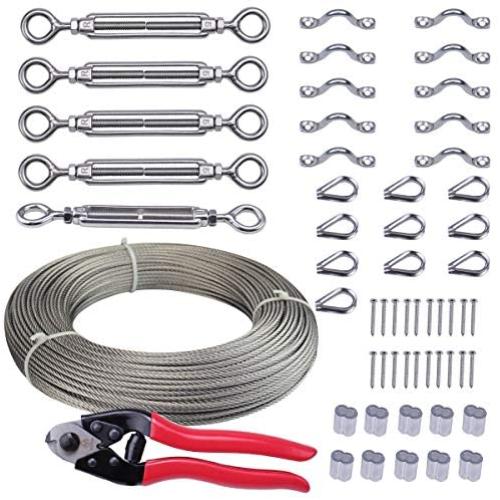 Muzata 5 Pack Heavy Duty Cable Railing Kits Set with 1/8'' 165Feet Stainless Steel Wire Rope Cable and Cable Cutter for Wood Posts, DIY Deck Stair Balustrade CK01,Series CA1 CD1 CS1 CT1 WP1
