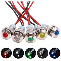 smseace 5PCS Red/Yellow/Blue/Green/White DC/AC12V-24V Energy Saving 5/16 Indicator Light Mounting Hole 8mm with 150mm Cable Length Metal Waterproof LED Indicator Light DQ-8T-5C-12