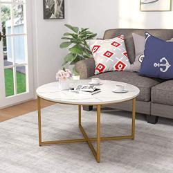 Mecor Round Coffee Table, Modern Center Table with Faux Marble Surface top & Gold Metal Legs, Sofa Table for Living Room, Home Office - Marble/Gold