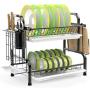 Dish Drying Rack, iSPECLE 304 Stainless Steel 2-Tier Dish Rack with Utensil Holder, Cutting Board Holder and Dish Drainer for Kitchen Counter
