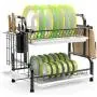 Dish Drying Rack, iSPECLE 304 Stainless Steel 2-Tier Dish Rack with Utensil Holder, Cutting Board Holder and Dish Drainer for Kitchen Counter Dish Drying Rack, iSPECLE 304 Stainless Steel 2-Tier Dish Rack with Utensil Holder, Cutting Board Holder and Dish Drainer for Kitchen Counter