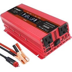 IpowerBingo Power Inverter 1000W/2000W Dual AC Outlets and Dual USB Charging Ports DC 12V to 110V AC Car Converter with Digital Display