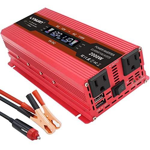 IpowerBingo Power Inverter 1000W/2000W Dual AC Outlets and Dual USB Charging Ports DC 12V to 110V AC Car Converter with Digital Display