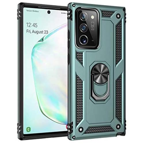 SWP for Galaxy Note 20 Ultra Case, Samsung Note 20 Ultra Dual Layer Shock-Absorption Armor Cover,Full-Body Protective Case w/Metal Ring Holder Kickstand for Note 20+ (Dark Green)