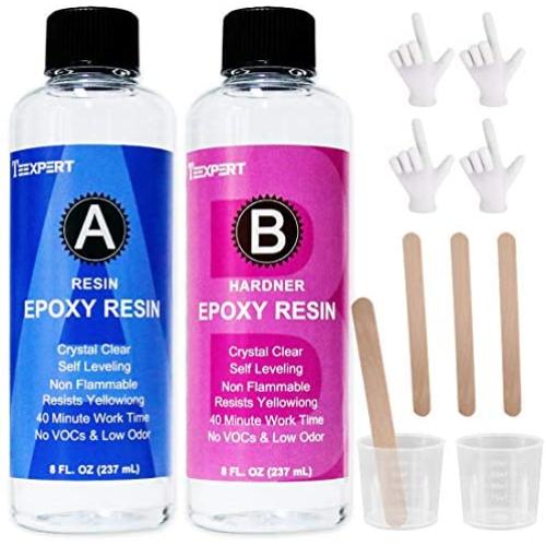 16OZ Epoxy Resin - Crystal Clear Resin Kit for Jewelry DIY Art Crafts Cast Coating Wood,Easy Cast Resin Bonus with 4pcs Sticks,2pcs Graduated Cups, 2 Pairs Gloves,1 Instructions