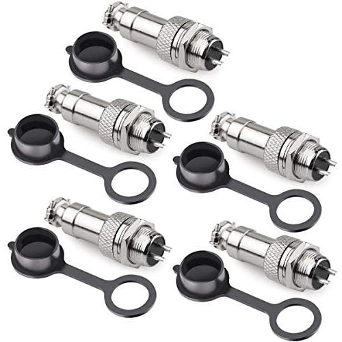 DIYhz GX12 2 Pins Panel Metal Mount Circular Metal Aviation Connector Adapter Male Female Plug Socket with Waterproof Cap (5 Pcs)
