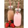 Estilo Dairy Reusable Glass Milk Bottles with Straws and Metal Screw on Lids (Set of 6), 10.5 oz, Clear