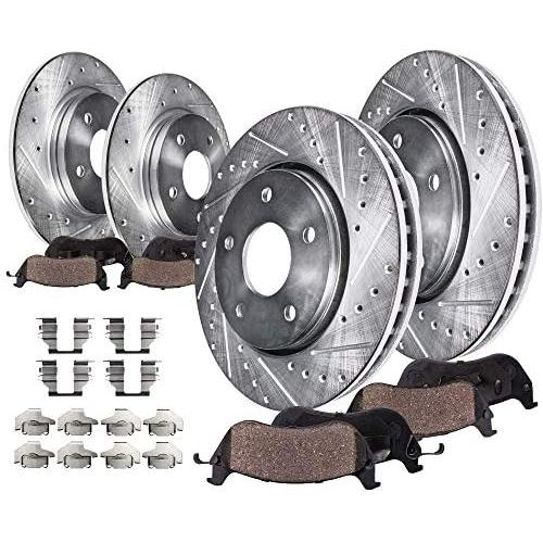 Detroit Axle - All (4) Front and Rear 302mm Drilled and Slotted Disc Brake Kit Rotors w/Ceramic Pads w/Hardware for 2010 2011 2012 Hyundai Santa Fe - [2011-2013 Kia Sorento]