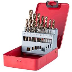 Hymnorq Metric 1.0-10 mm Straight Shank M35 Grade Cobalt Steel Jobber Length Twist Drill Bits Set of 19pcs for Metals, Packed in Indexed Metal Case