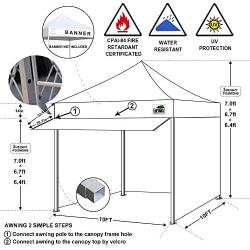 Eurmax 10 x 10 Pop up Canopy Commercial Tent Outdoor Party Canopies with 4 Removable Zippered Sidewalls and Roller Bag with 4 Canopy Sand Bags & 24 Squre Ft Extended Awning(White)