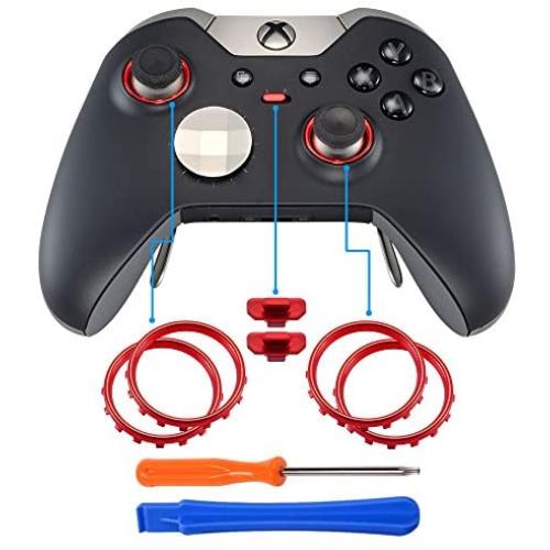 eXtremeRate Matte Chrome Red Accent Rings Accessories for Xbox One Elite, Elite Series 2 Controller, Replacement Parts Profile Switch Buttons for Xbox One Elite Controller - Pack of 2