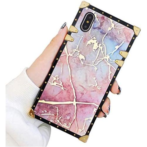 Square Case Compatible iPhone Xs iPhone X Case Modern Marble Luxury Elegant Soft TPU Shockproof Protective Metal Decoration Corner Back Cover iPhone XS/X/10 Case 5.8 Inch