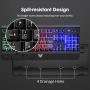 PICTEK Metal Gaming Keyboard, LED Wired Rainbow Keyboard, USB Backlit Membrane Keyboard with Wrist Rest, 19 Anti-ghosting Keys, 12 Multimedia Shortcuts, Spill-Resistant for Windows PC Gamer-Black