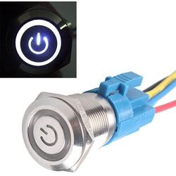 ESUPPORT 16mm 12V 3A Power Symbol Angel Eye Halo Car White LED Light Metal Push Button Toggle Switch Socket Plug Wire