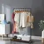 Tangkula Industrial Pipe Style Rolling Garment Rack Clothes Rack with Wood Shelf, Heavy Duty 2 in 1 Clothes Stand Rack with Lockable Casters, Anti-Slip Stoppers for Laundry Room (Black & Rustic Brown)