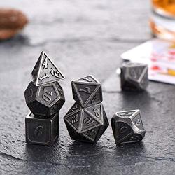 Polyhedral Metal Dices Set Zinc Alloy with Enamel Solid Metal for DND Game, Tabletop RPG, Dungeons and Dragons, Math Teaching, 7 Pieces Dice Set with Black Velvet Bag (New Silver Nickel)