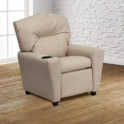 Flash Furniture Contemporary Beige Vinyl Kids Recliner with Cup Holder