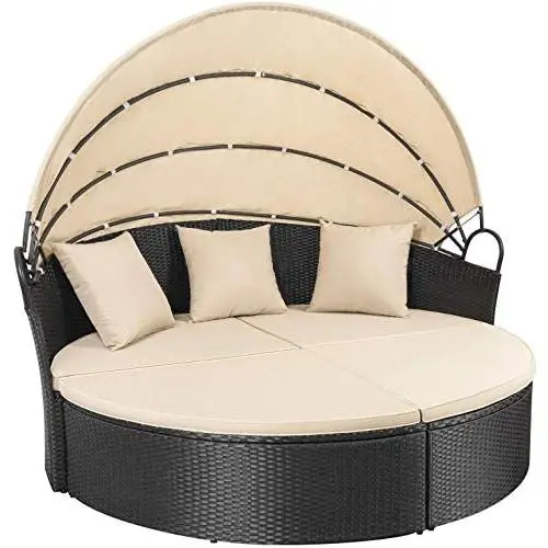 Homall Patio Furniture Outdoor Daybed with Retractable Canopy Wicker Furniture Sectional Seating with Washable Cushions for Patio Backyard Porch Pool Round Daybed Separated Seating (Beige) Homall Patio Furniture Outdoor Daybed with Retractable Canopy Wicker Furniture Sectional Seating with Washable Cushions for Patio Backyard Porch Pool Round Daybed Separated Seating (Beige)